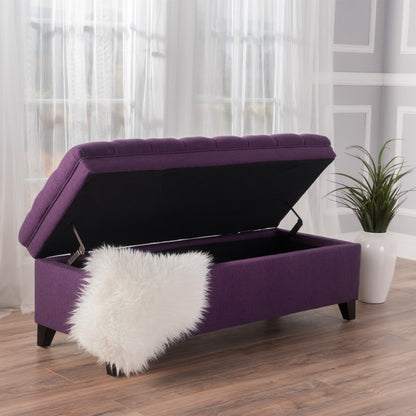 Noble House Hampton Contemporary Fabric Upholstered Storage Ottoman, White and Blue Floral