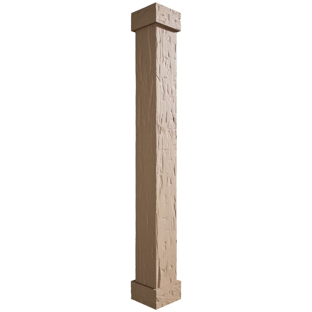 Ekena Millwork 18"W x 5'H Hand Hewn Endurathane Faux Wood Non-Tapered Square Column Wrap with Standard Capital & Base