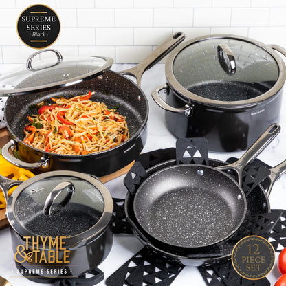 Thyme & Table 12-Piece Non-Stick Supreme Cookware Set, Pots and Pans Set - Cream