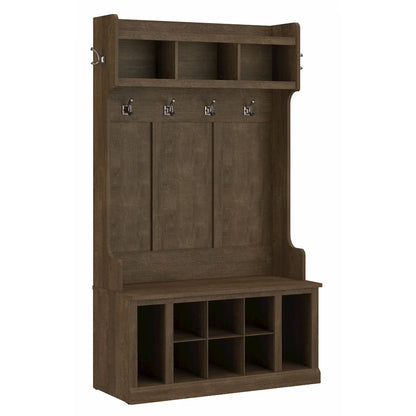 Woodland 40W Hall Tree and Shoe Bench with Shelves in Gray - Engineered Wood