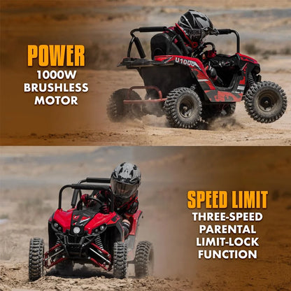 UTV Ride on Car (Large), 48V Shock Absorber Electric Vehicles with Disk Brake, Gear Switch, Steel Frame, Off-Road Tire, Flexible Seat Belt and Seat, Three-Speed Parental Limit-Lock Function