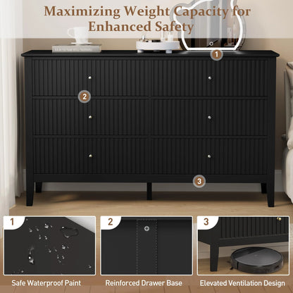 Heynemo Beige 6 Drawer Dresser, Fluted Modern Wood Chest