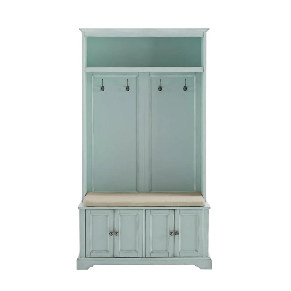 Bowery Hill Traditional Wood Hall Tree in Seafoam Blue/Oatmeal