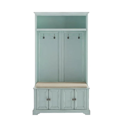 Bowery Hill Traditional Wood Hall Tree in Seafoam Blue/Oatmeal
