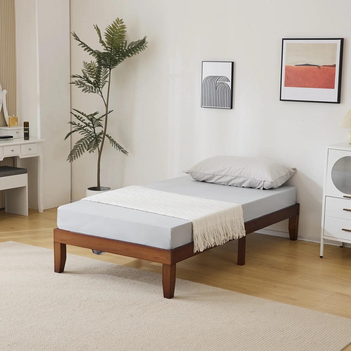 12 Inches Wood Platform Bed Frame Twin Size, Solid Wood Mattress Foundation with Strong Wood Slat Support