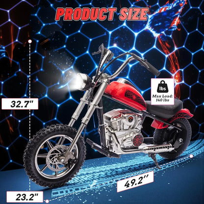 Electric Dirt Bike for Kids, 24V Motor Kids Dirt Bike, Cuoote 250W Ride On Motorcycle up to 15 mph, 150 lb Max Weight, Twist Throttle, Power Display, Rear Suspension, Hand Brake