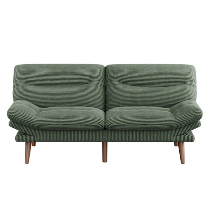CHITOOMA 66" Futon Sofa Bed with Adjustable Backrest and 6-Level Armrests, Grey Corduroy Convertible Futon Couch, Comfy Loveseat for Small Spaces, Apartment or Office
