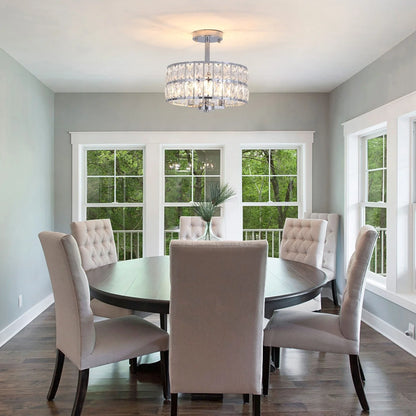 3-Light Crystal Semi Flush Mount Lights for Living Room Hallway French Gold