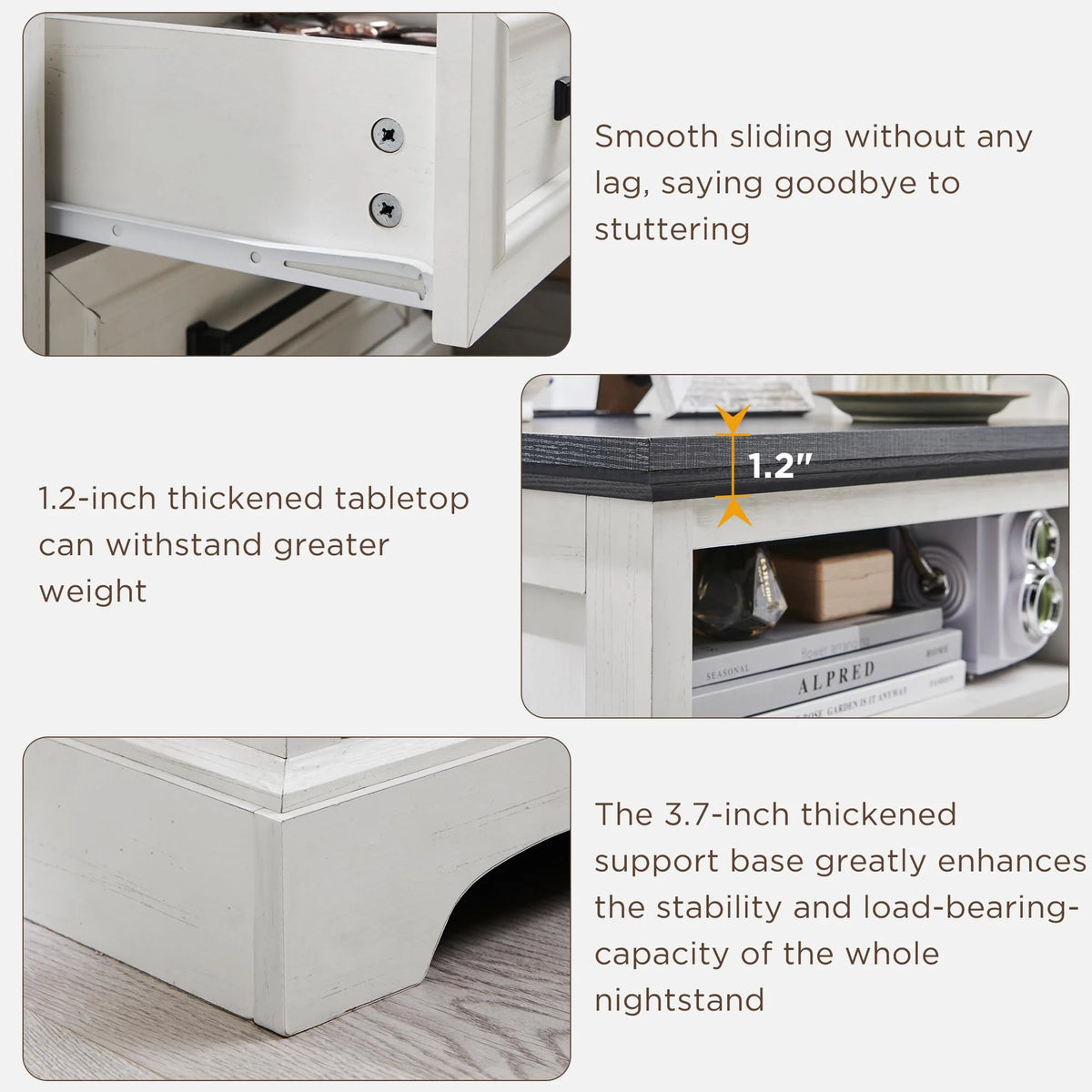 ACCOHOHO Nightstands Set of 2 with Charging Station, Rustic End Table with 2 Drawers Farmhouse Side Table with 3-tier Storage for Bedroom Living Room, White