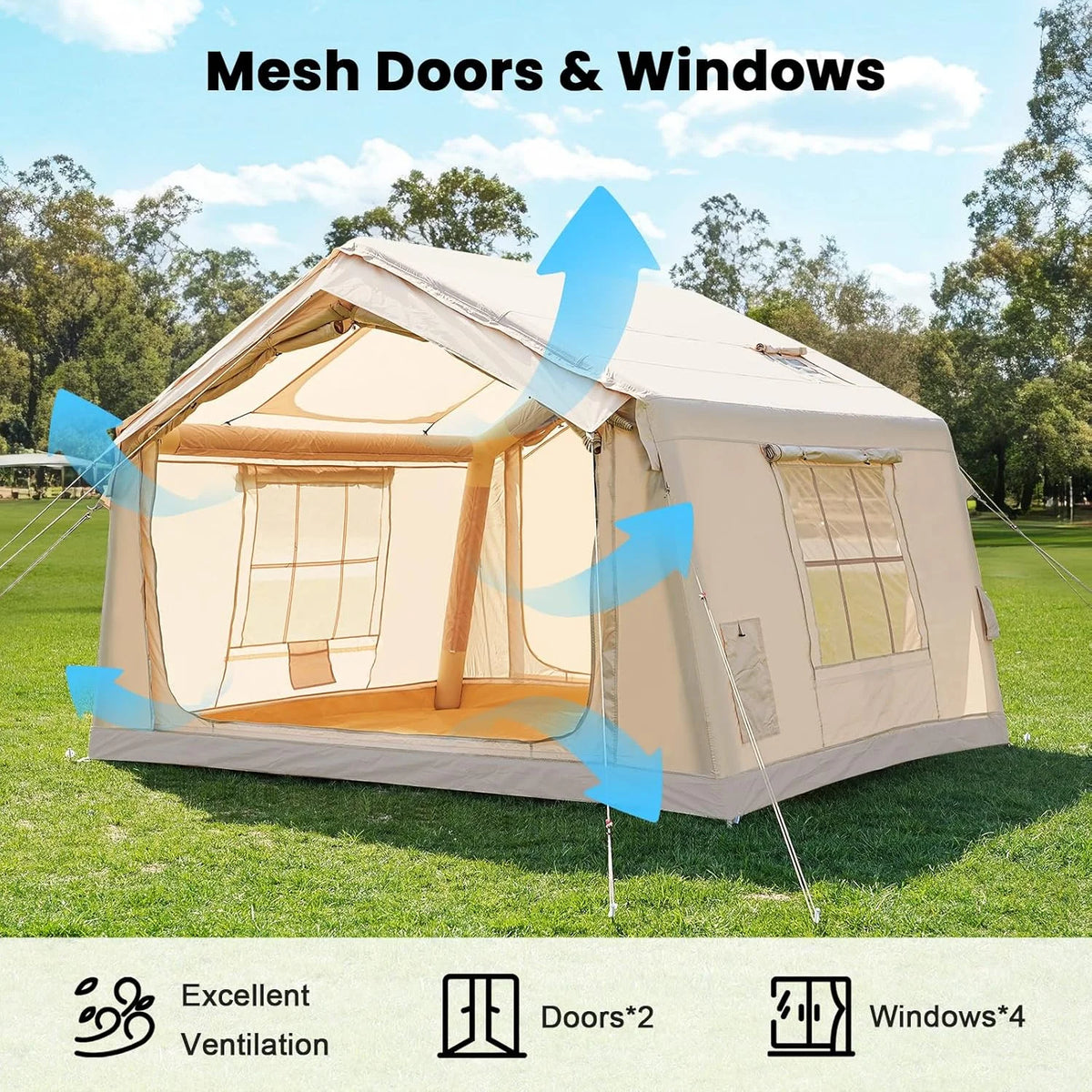 NAIZEA Inflatable Tents for Camping, Blow Up Tent with Hand Pump, Easy Setup Inflatable Hot Tent with Stove Jack, Waterproof Oxford Air Glamping Tents for Camping Adult 4-6 Person