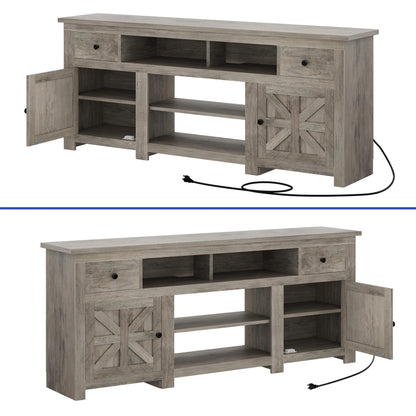 Uforic Farmhouse TV Stand for 75/80 Inch TV, Rustic Entertainment Center with Power Outlet, Storage Drawers, TV Console for Living Room, Oak