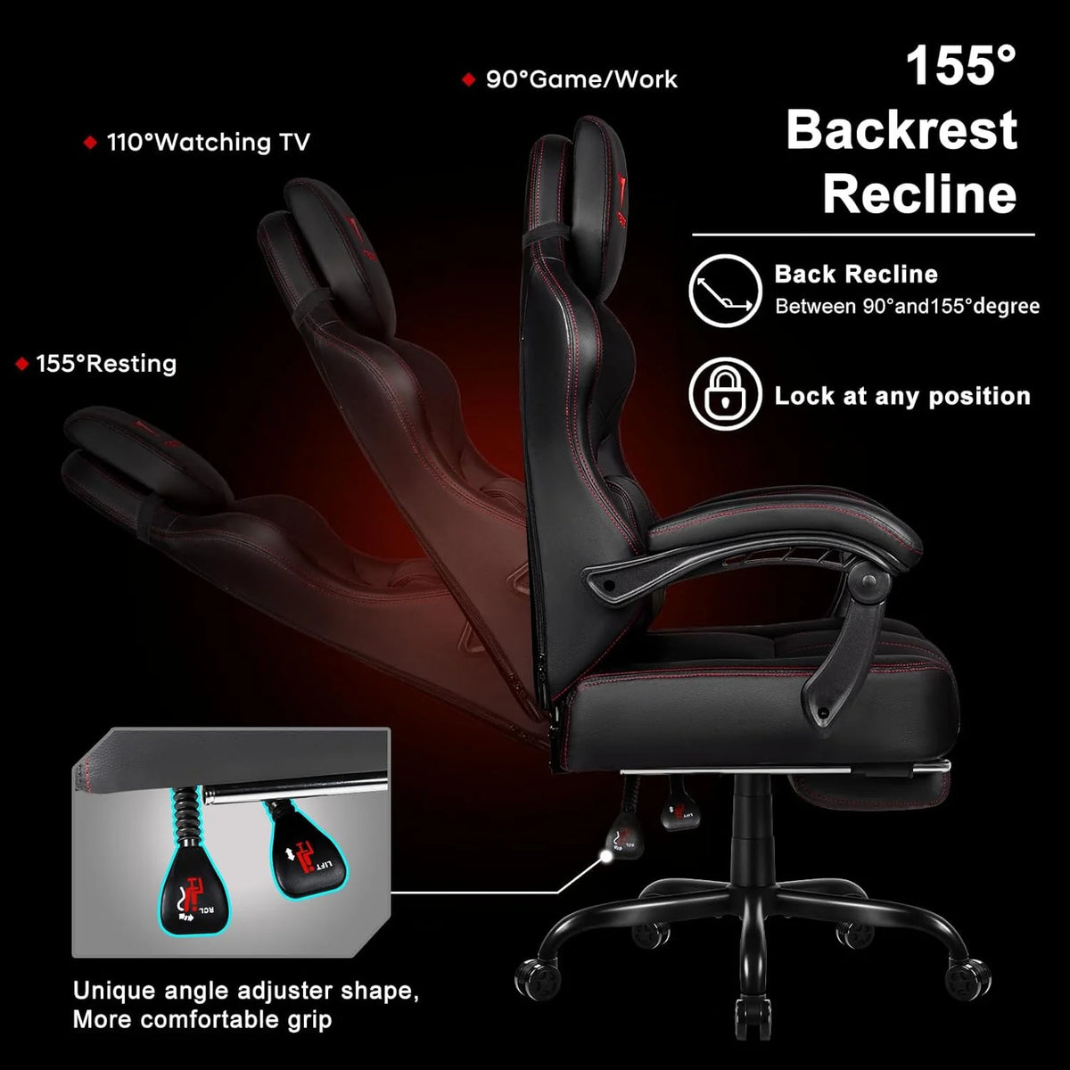 VITESSE Big and Tall Gaming Chair 400lb Weight Capacity with Footrest, Ergonomic Video Game Chair for Adults with Oversized Headrest and Lumbar Pillow, Computer Chair Gaming for Office (Black+Red)