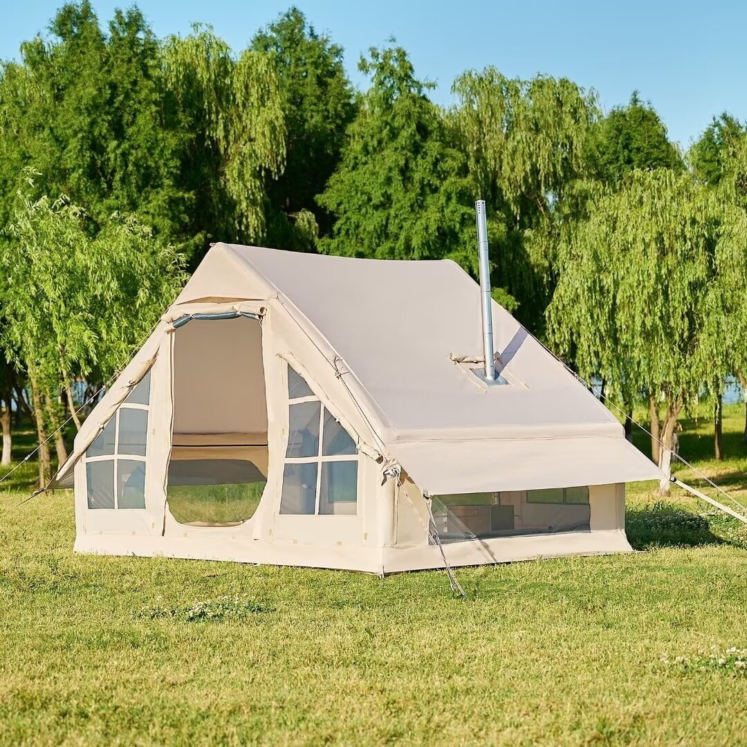 NAIZEA Inflatable Tent Air Glamping Tents 6Person Cabin Tent&Mesh&Chimney Window