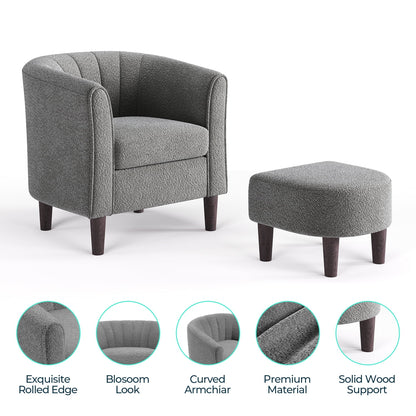 LINSY HOME Chenille Accent Chair with Ottoman for Living Room, Dark Gray