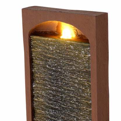 Teamson Home 38.5" Faux Slate Contemporary Outdoor LED Waterfall Fountain with Pebble Base, Red Rock
