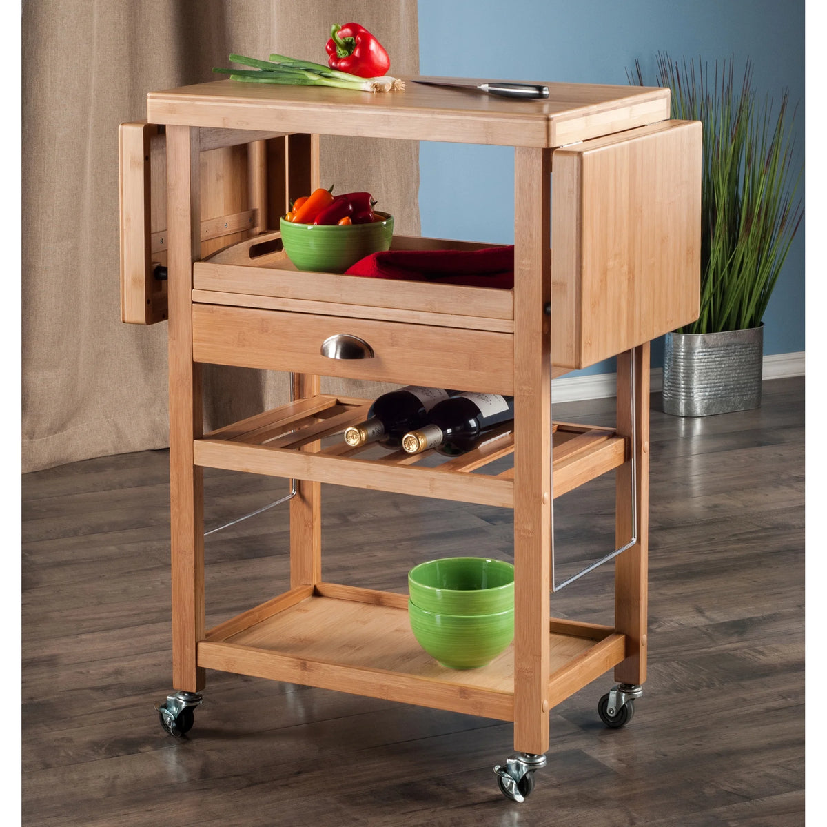 Winsome Wood Barton Drop Leaf Kitchen Utility Cart, Bamboo Finish