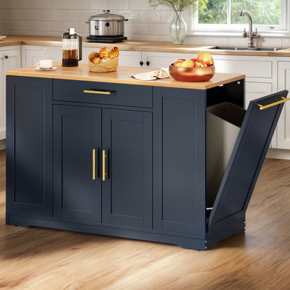 DWVO Kitchen Storage Cart with Trash Can Storage Cabinet, Rolling Kitchen Island with Wheels and Drawers for 13-Gallon Trash Bin, Gray