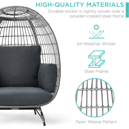 Best Choice Products Wicker Egg Chair Oversized Indoor Outdoor Patio Lounger w/ Steel Frame, 440lb Capacity - Black