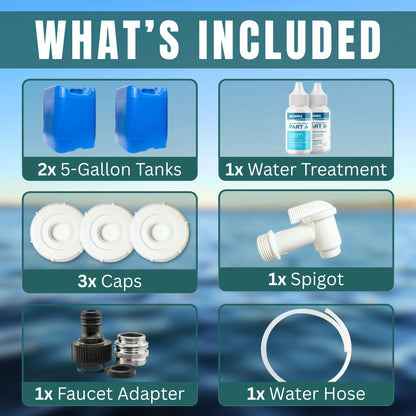 5-Gallon Stackable Water Containers with Spigot & Water Treatment - Emergency Water Storage Kit (2x - 5 Gallon Water Tanks)