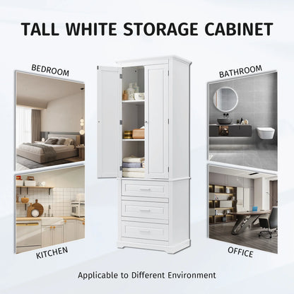 Bellemave White Tall Storage Cabinet with Adjustable Shelf Bathroom Cabinet with 1 Drawer and Storage Rack Large Freestanding Wood Cabinet Storage Organizer Floor Cabinet, White