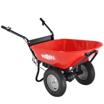 RedRock Electric Wheelbarrow 24V AGM Battery 330lbs Capacity Yard Work & Construction Debris Hauler with Speed Control and Pneumatic Tires
