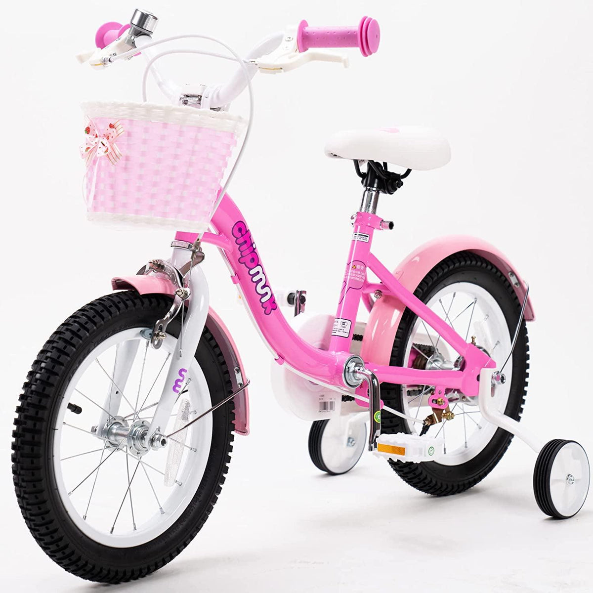 RoyalBaby Chipmunk Girls Kids Bike Bicycle with Basket Training Wheels 14 Inch Lollipop Pink