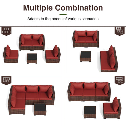 ELPOSUN Patio Furniture Set, Outdoor Patio Furniture Wicker Furniture Couch Set, 5 Pieces Outdoor Sectional Sofa, Patio Furniture Set, Outdoor Patio Set for Balcony Furniture (Grey)