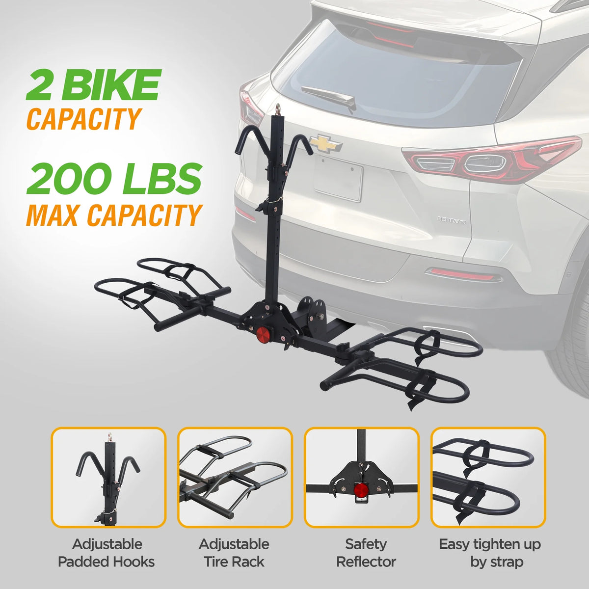 Young Electric Ebike Rack, 200lb Capacity, Alloy Steel Hitch Mount, Fits 5-Inch Fat Tire Bikes, 2-Inch Receiver