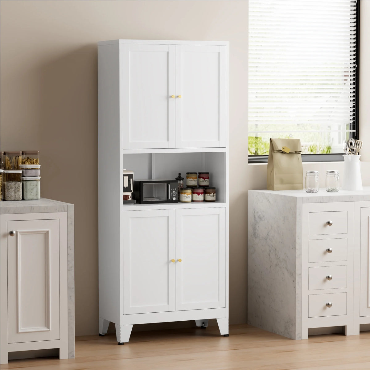 Elegant 69" Tall Modern Kitchen Pantry,Metal Storage Cabinet with Adjustable Shelves,Pantry Storage Cabinet for Kitchen,Dining Room,Living Room,Blue