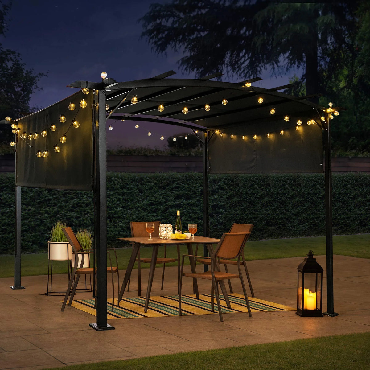 12 x 9 Ft Outdoor Gazebo with Retractable Shade Canopy, Weather Resistant Backyard Gazebo, Patio Outside Gazebo with Sturdy Construction, Metal Gazebo with Rust-Resistant Finish for Garden, Gray