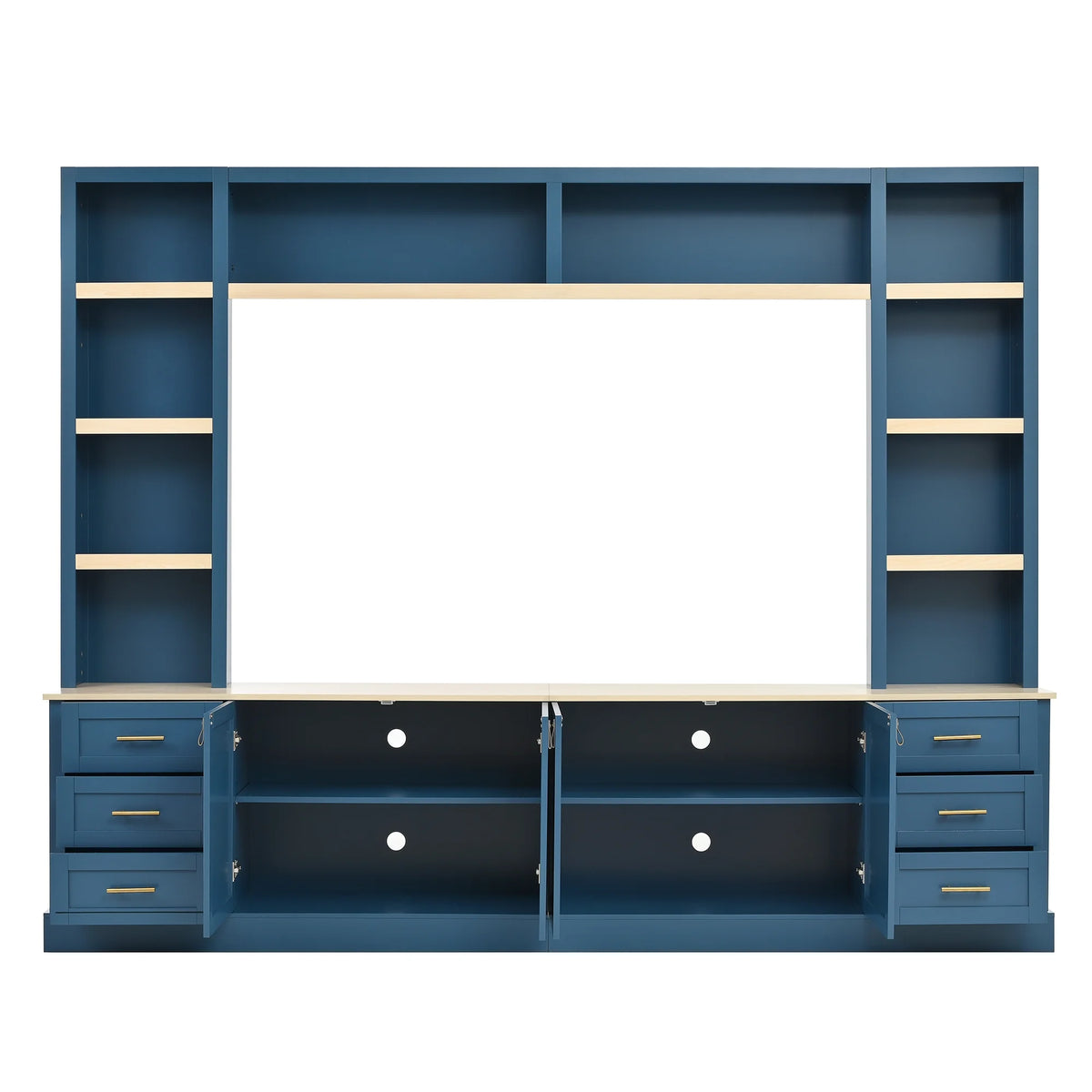 Euroco 102.3"W Farmhouse 4-Piece Entertainment Center Wall Unit with Adjustable Shelf, Modern Large TV Stand with Bookshelves