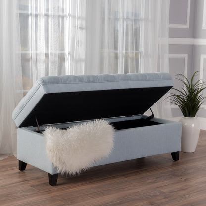 Noble House Hampton Contemporary Fabric Upholstered Storage Ottoman, White and Blue Floral