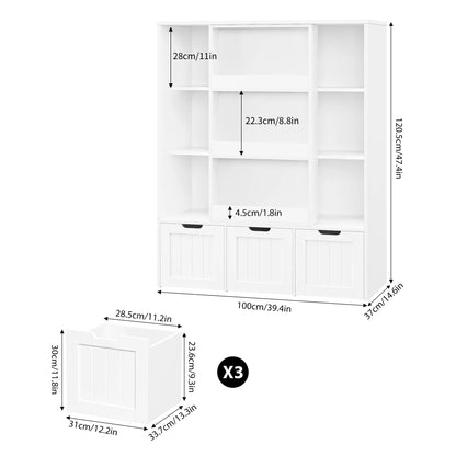 Homfa 6 Cube Toy Storage, Cube Organizer with Sliding Rack, 3 Drawer Kids Bookcase and Bookshelf, White