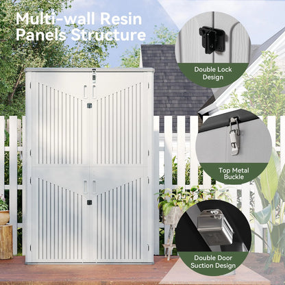 Aoxun Outdoor Storage Shed, 64 Cu.Ft Vertical Storage Sheds Outdoor with Floor, Outdoor Waterproof Storage Cabinet for Garage Storage, Pool Storage, Bike Shed, Garden Shed, Outdoor Storage(White)