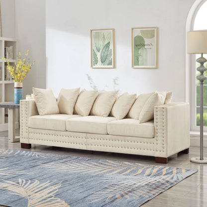 Modern Velvet Sofa Set 2+3 Seater Sofa Loveseat Couch with Silver Nail Trim, Square Armrests and Hidden Storage, Luxury Living Room Couch with Pocket Spring Cushions