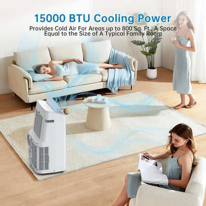 TROPOW 15,000 BTU Portable Air Conditioners, Cools up to 800 Sq.ft, Portable AC Built-in Cool with Dehumidifier and Fan Modes, Remote Control and Installation Kits, < 50dB, White