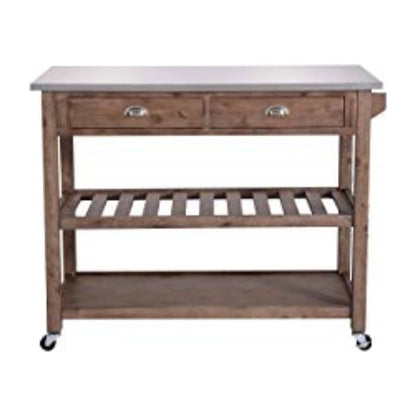 Boraam Sonoma 35.75in. H Wood Kitchen Cart with Stainless Steel Top - Barnwood Wire-Brush Finish