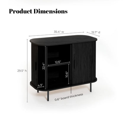 LuxenHome 35" Mid Century Modern Accent Cabinet, Small Buffet Cabinet with Sliding Door, Oak