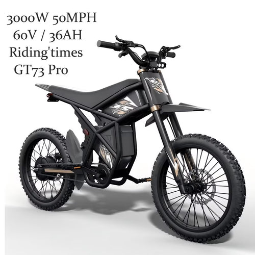 GT73 PRO 338 NM Electric Dirt Bike for Adults,3000W(Peak)Dual Motor 50Mph Max Speed,60V 50MPH 36.4AH Dual Battery Ebike,85 Miles Range, 25" Motorcycle Tires, All-Terrain for Mountain, Snow, UL2849