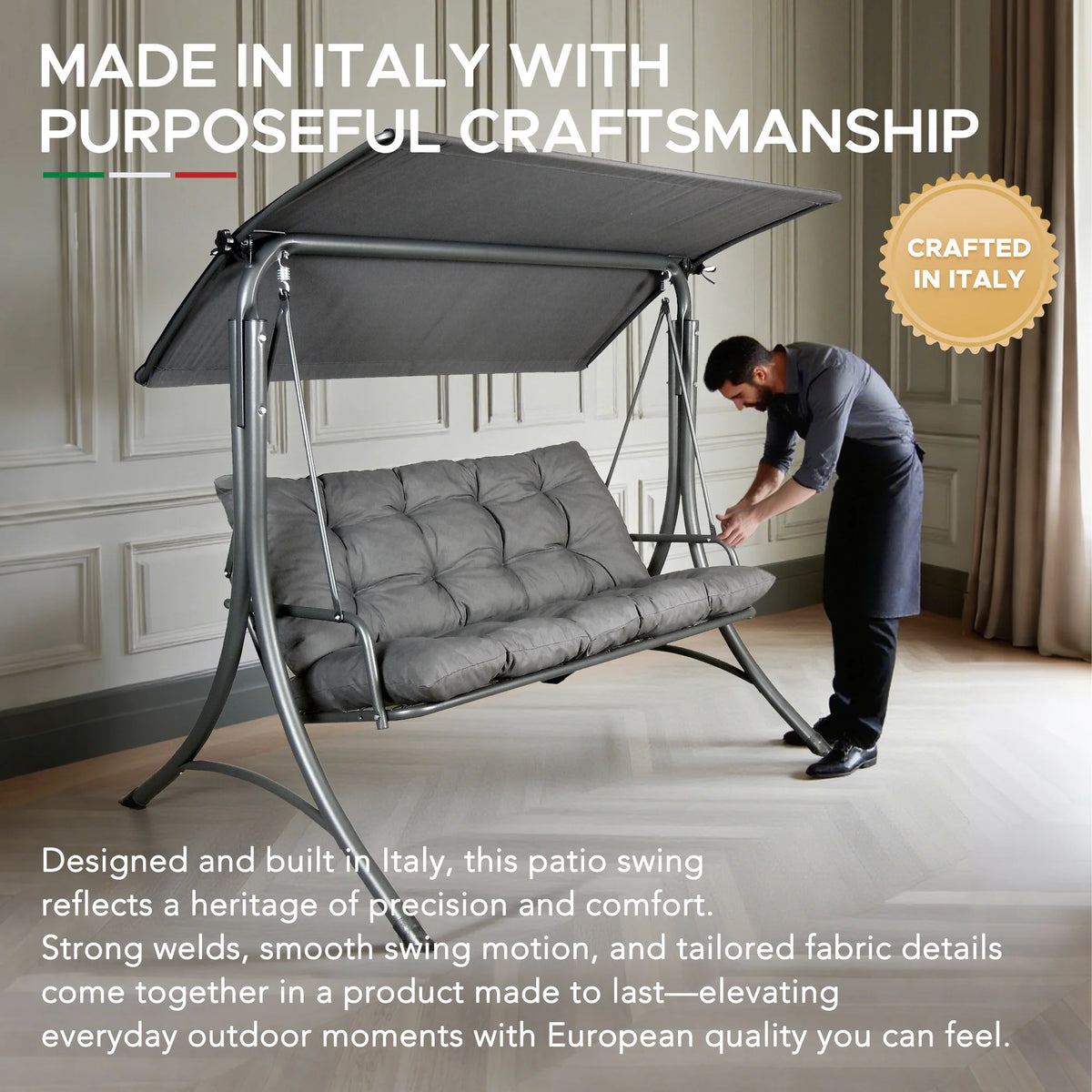 Made in Italy SUNJOY Outdoor Porch Swing, 2 Seat Patio Metal Swing with Adjustable Canopy