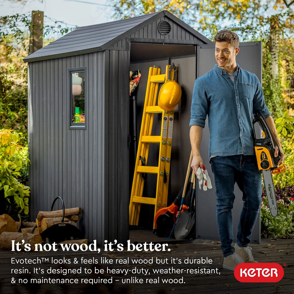 Keter Outdoor Storage Shed, Durable Resin, Compact & Portable, Store-It-Out Darwin, Grey