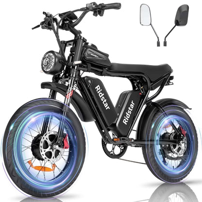 Ridstar Electric Bike for Adults Q20,1200W 30MPH,48V 15.6Ah Electric Bicycle,7 Speed Full Suspension Mountain Bike UL2849