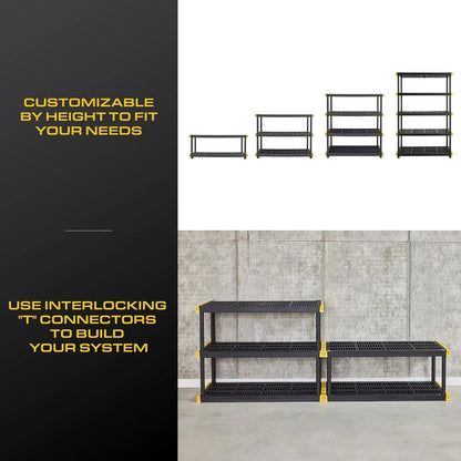 Black & Yellow, 5-Tier Heavy Duty Plastic Storage Shelving Unit, 200lbs/shelf (72��H x 48��W x 20��D), for Indoor/Outdoor Organization, Modular Rack