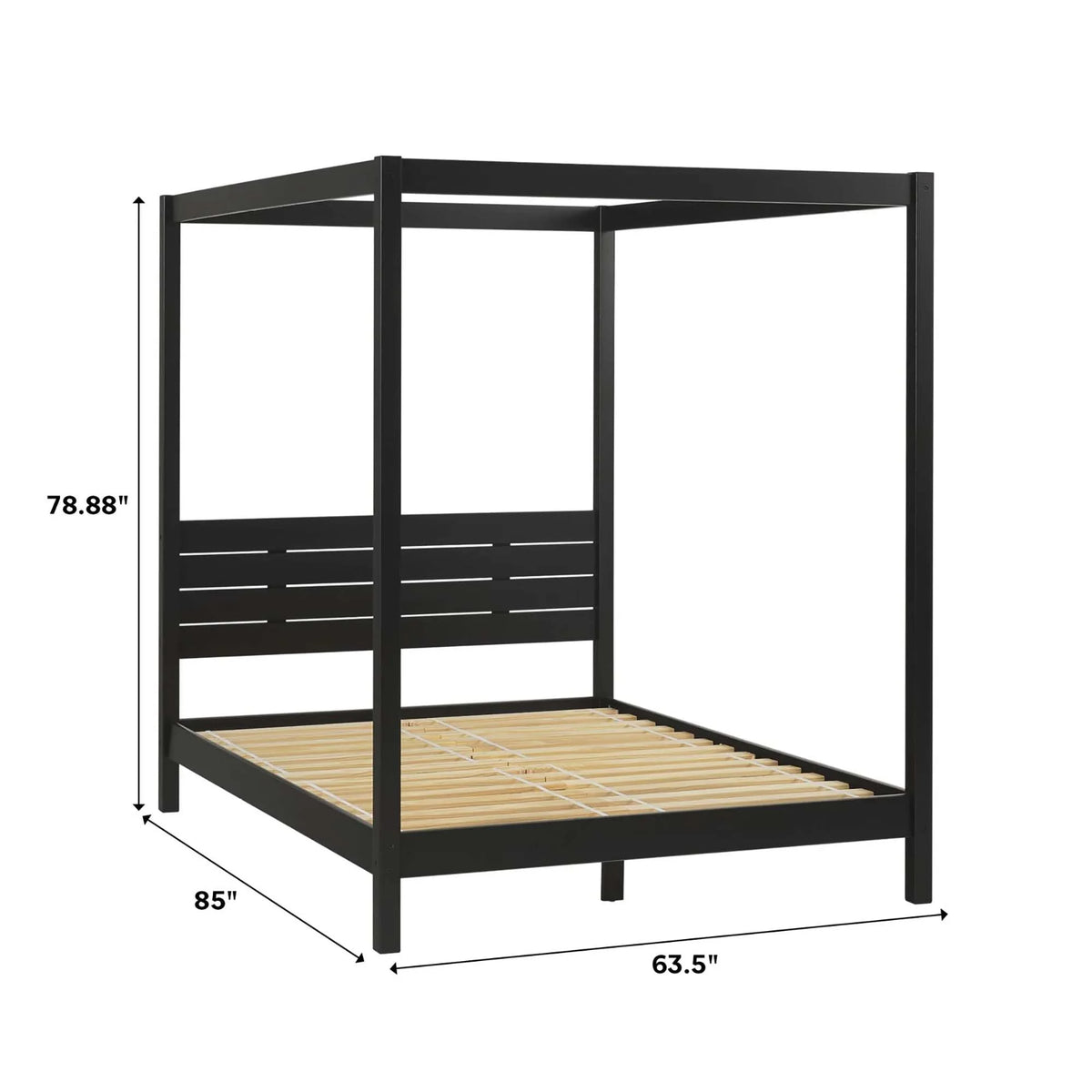 Walker Edison Minimalist Slatted Wood Queen Canopy Bedframe, Natural Pine