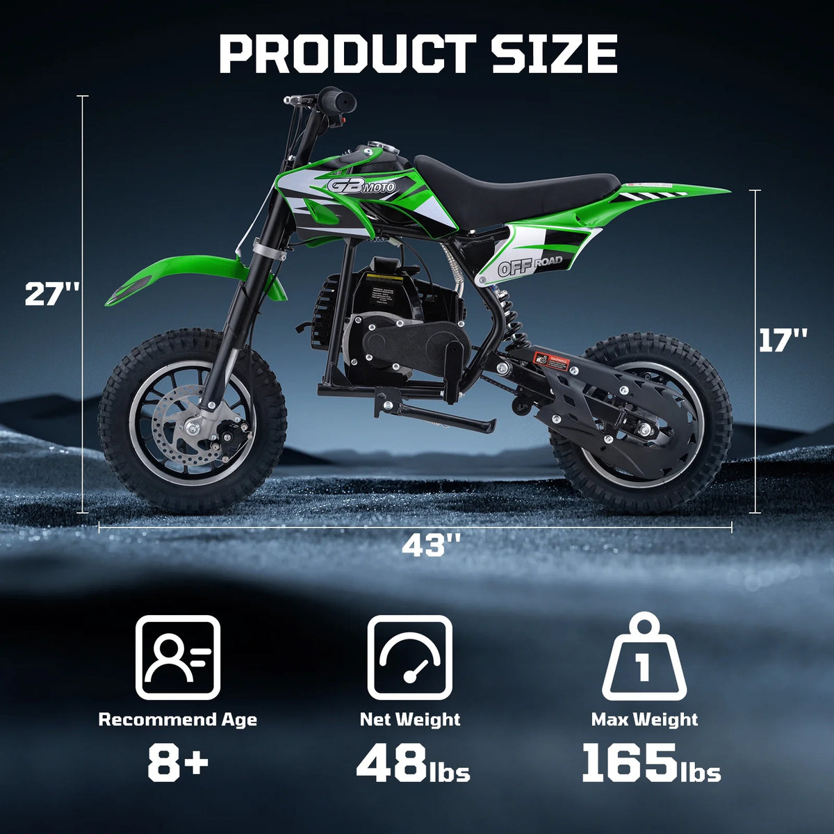 49cc Dirt Bike for Kids, Tcdjtc Gas Dirt Bike with 27 Miles Max Range, Kids Dirt Bike with 18 MPH Max Speed, Gas Powered Dirt Bike with 132 LBS Capacity, Mini Motorcycles for Kids, Gas Mini Bike