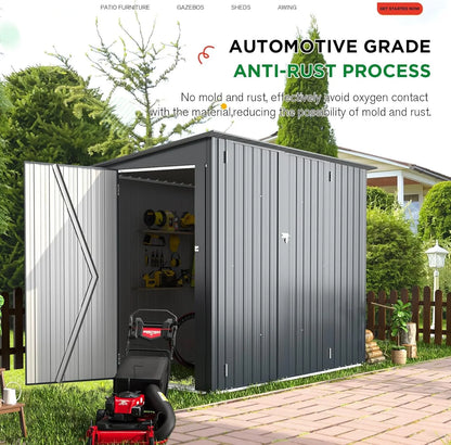 YODOLLA Outdoor Storage Shed, 3 x 7 Ft Bike Sheds & Outdoor Storage, Small Metal Outdoor Storage Cabinet for Garden