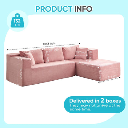 ZAFLY 106" Cloud Sectional Couch with Chaise, No Assembly Required L Shaped Sleeper Sofa, Oversized Deep Seat Modular Couches and Sofas for Living Room - Right, Black