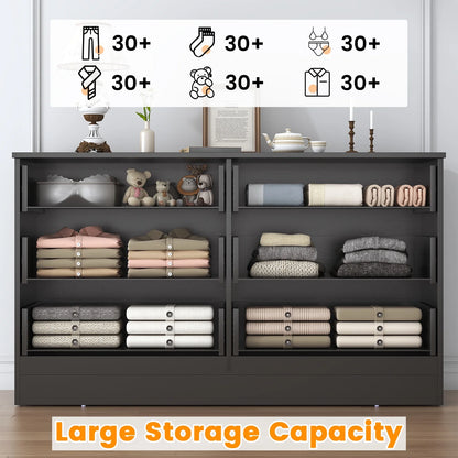 Winkalon 6 Drawer White Double Dresser, Wood Storage Cabinet with Easy Pull Out Handles for Living Room,Chest of Drawers for Bedroom
