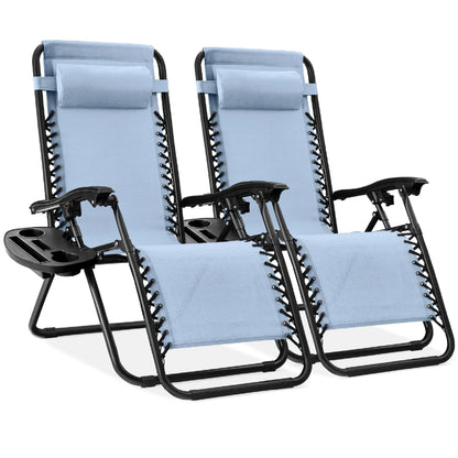 Best Choice Products Set of 2 Zero Gravity Lounge Chair Recliners for Patio, Pool w/ Cup Holder Tray - Gray