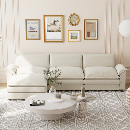 Homall Sectional Sofa 3-seat L-shaped Sofa with reversible toffee chair Movable Footrest Sofa,White